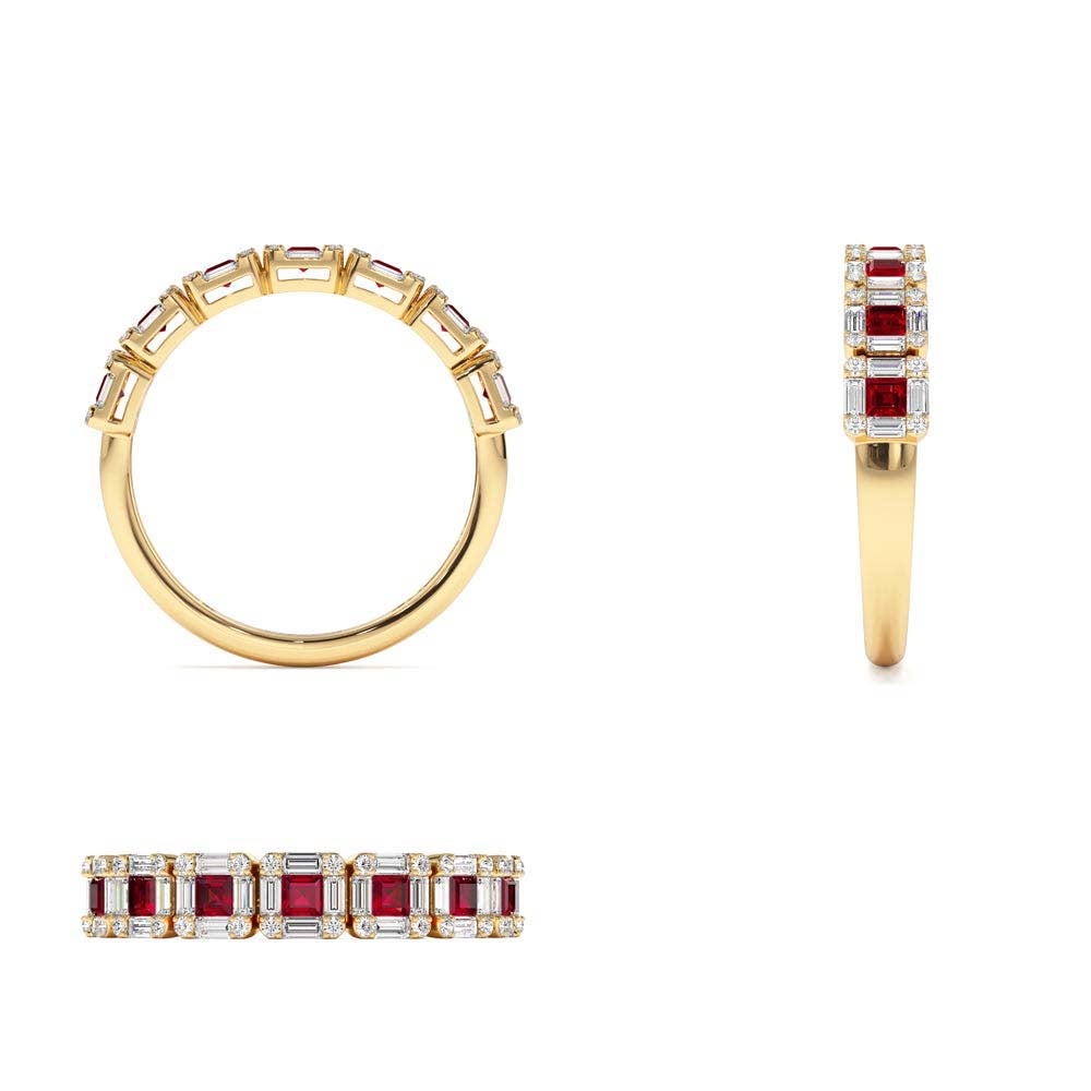 14K Princess Cut Ruby W/ Baguette and Round Diamond Ring - view 5