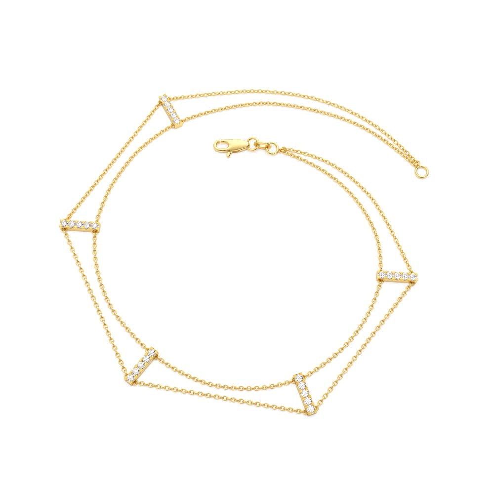 14K 5 Station Diamond Bar Bracelet - view 4