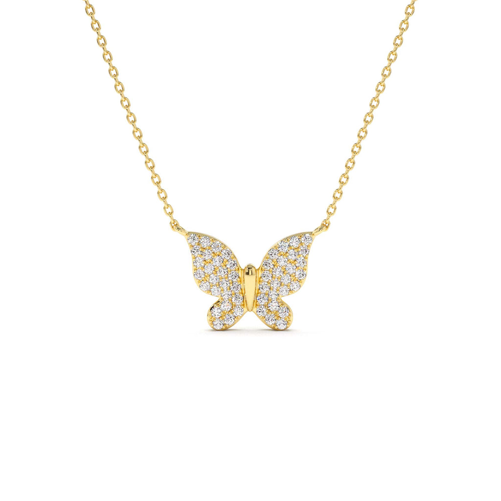14K Pave Diamond Butterfly Pendant Necklace by Orlina Fine