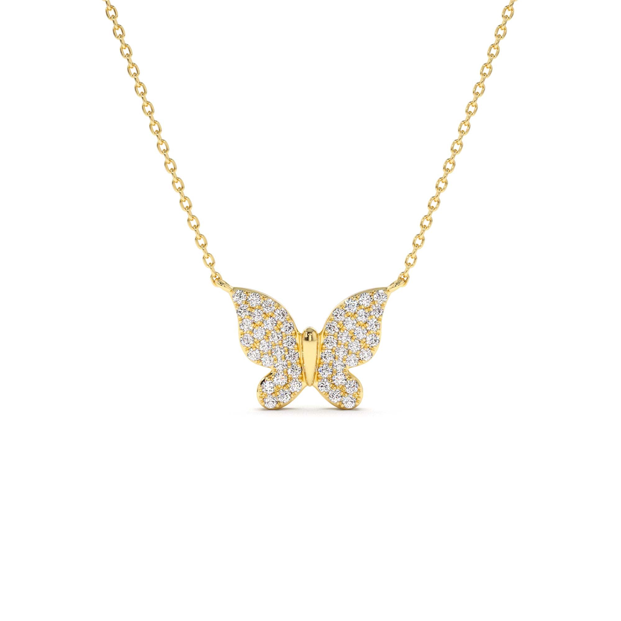 14K Pave Diamond Butterfly Pendant Necklace by Orlina Fine
