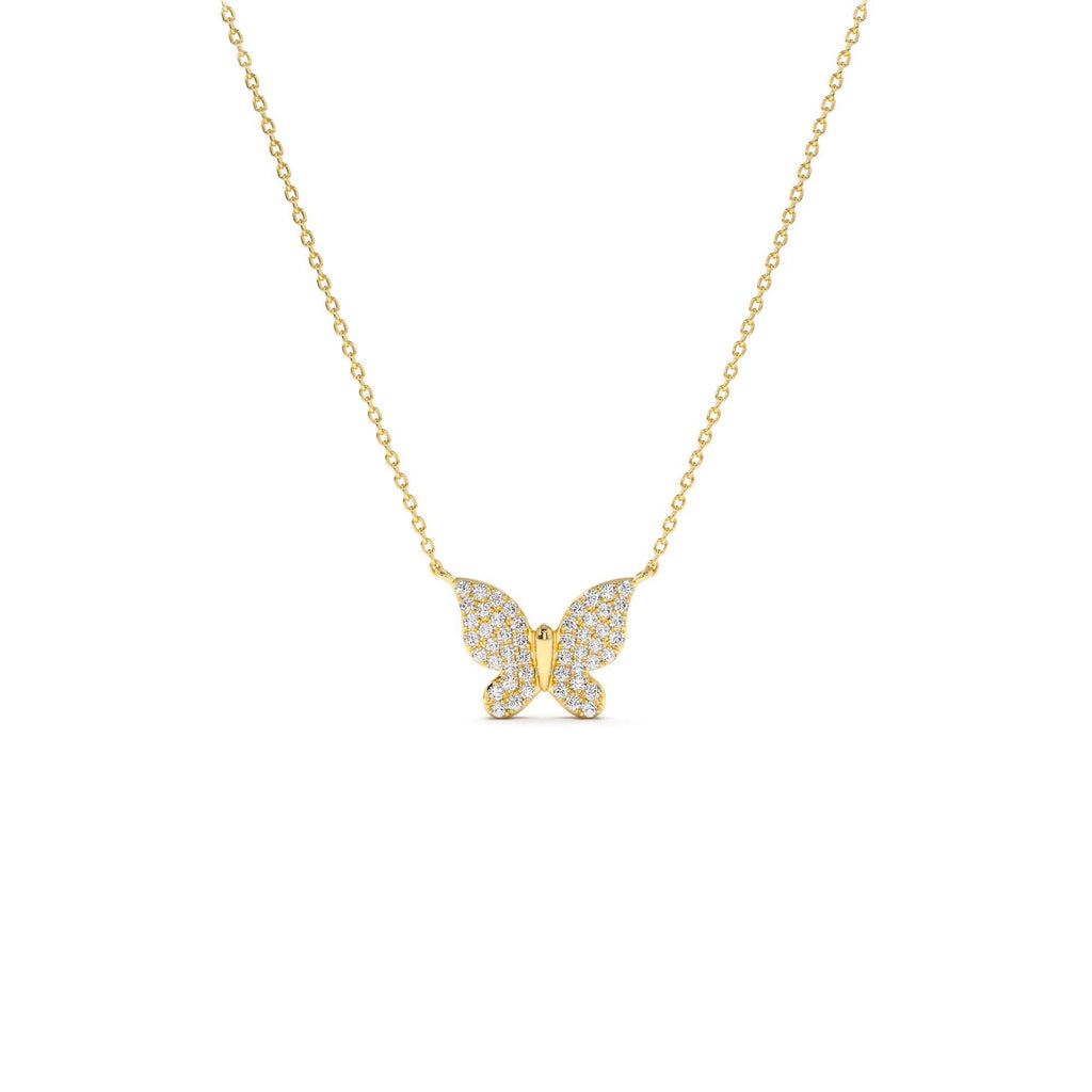 14K Pave Diamond Butterfly Pendant Necklace - view 5