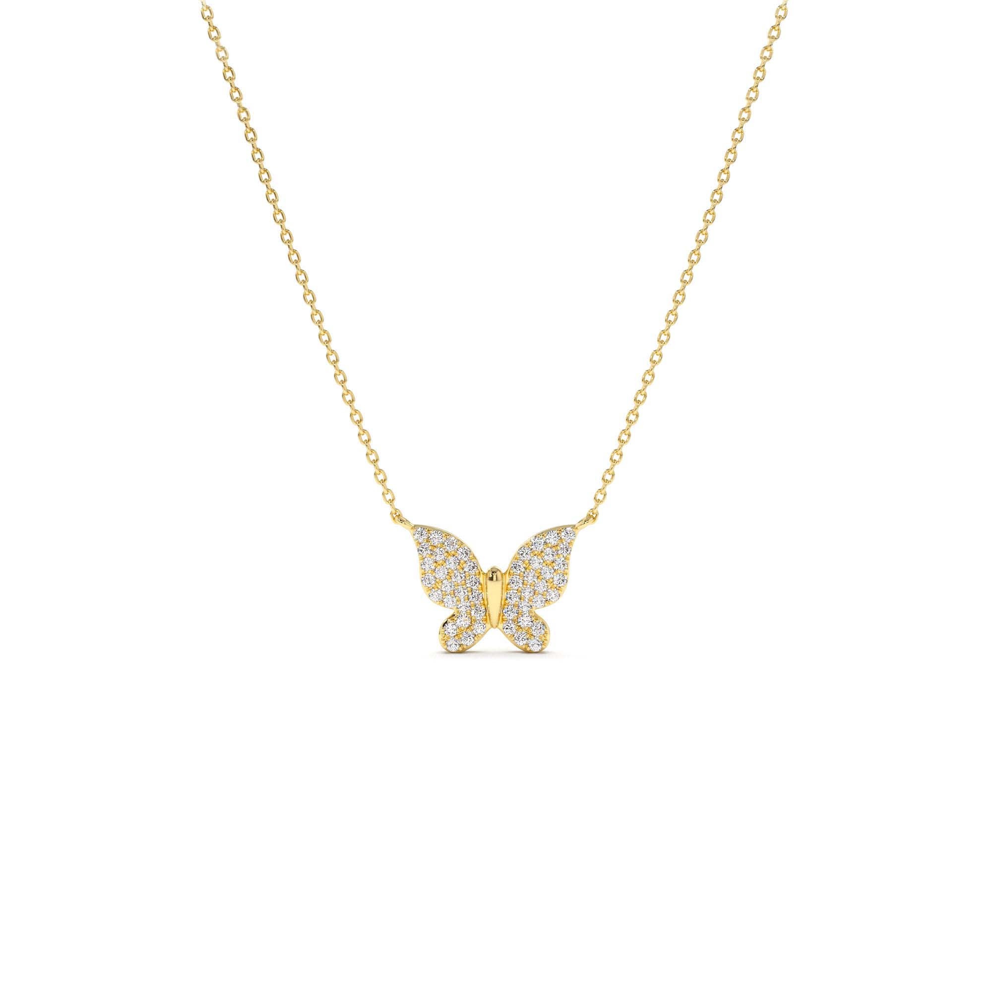 14K Pave Diamond Butterfly Pendant Necklace - view 5