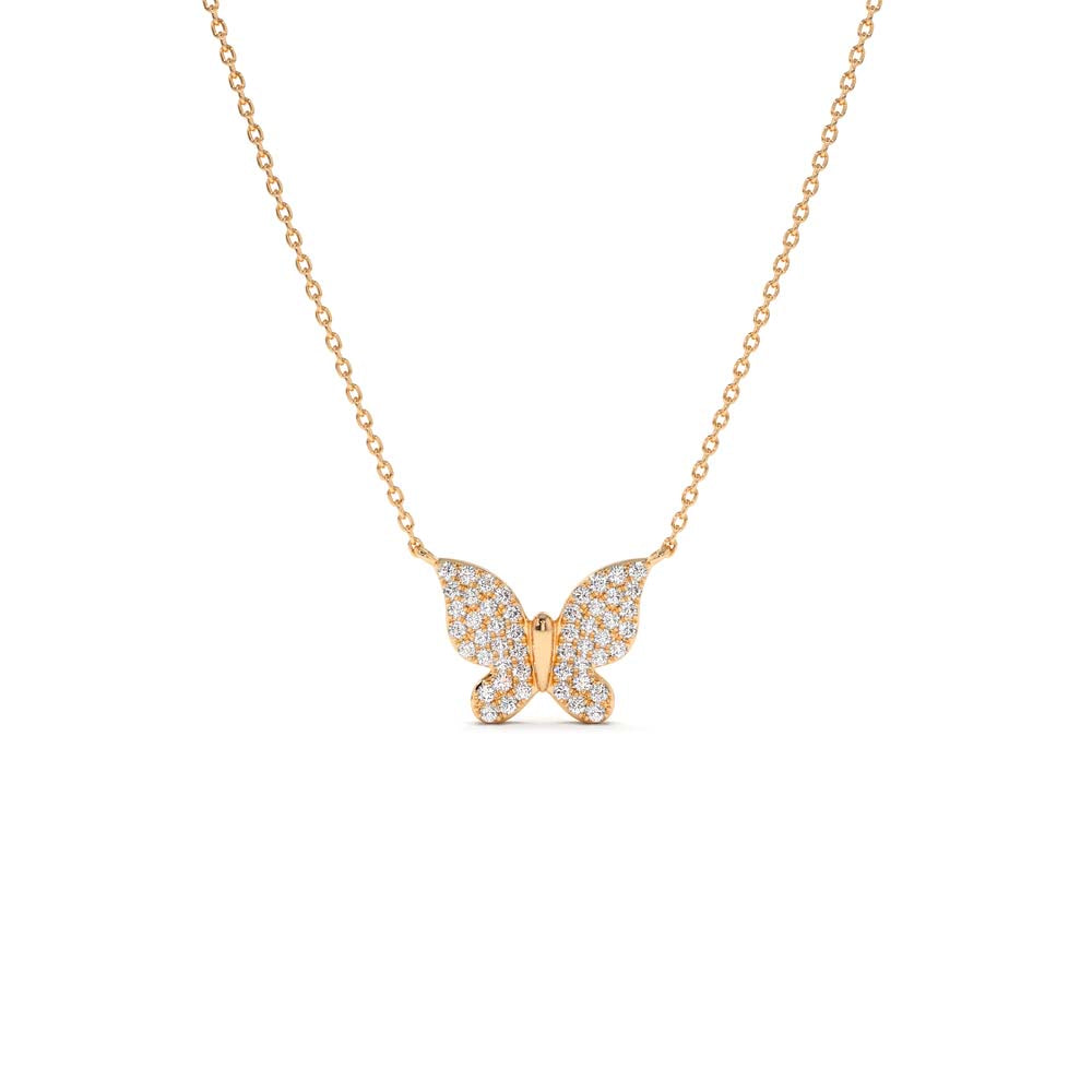 14K Pave Diamond Butterfly Pendant Necklace - view 2