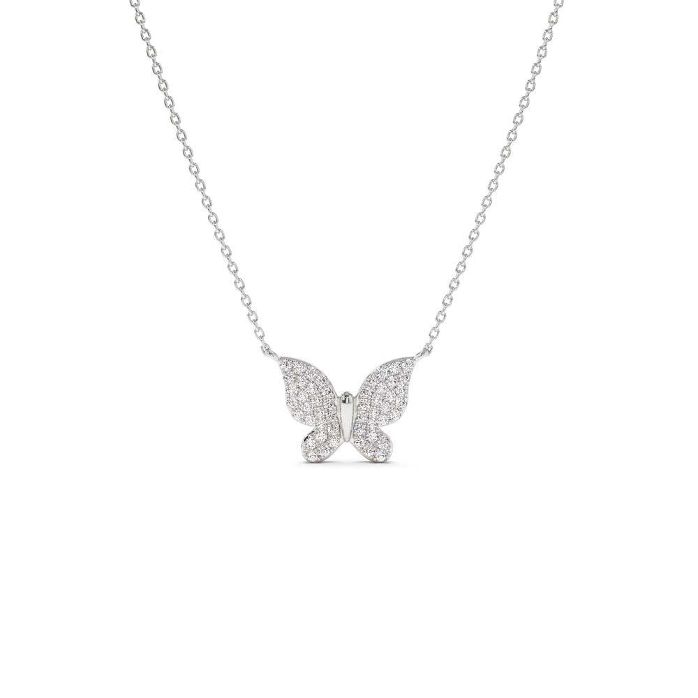 14K Pave Diamond Butterfly Pendant Necklace - view 3