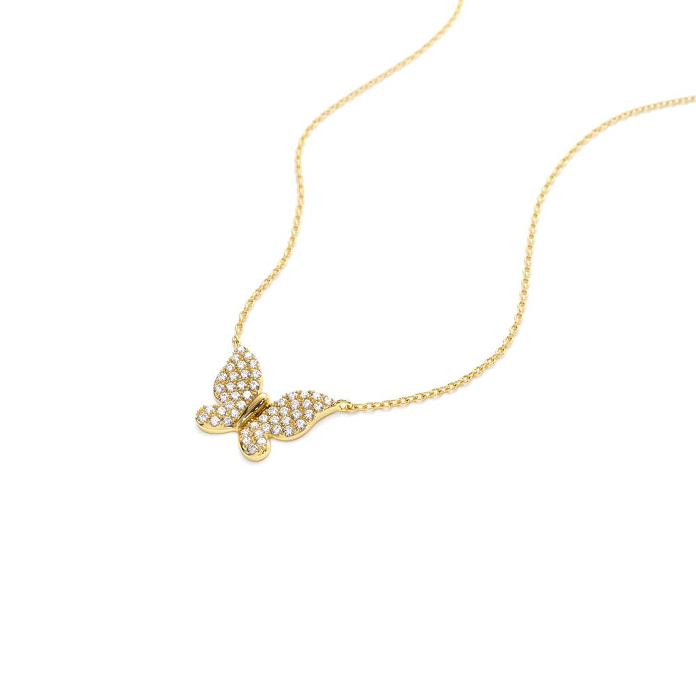 14K Pave Diamond Butterfly Pendant Necklace - view 4