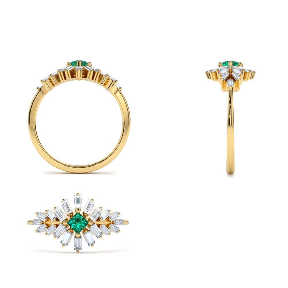14K Baguette Diamond Ring with a Square Emerald - view 5