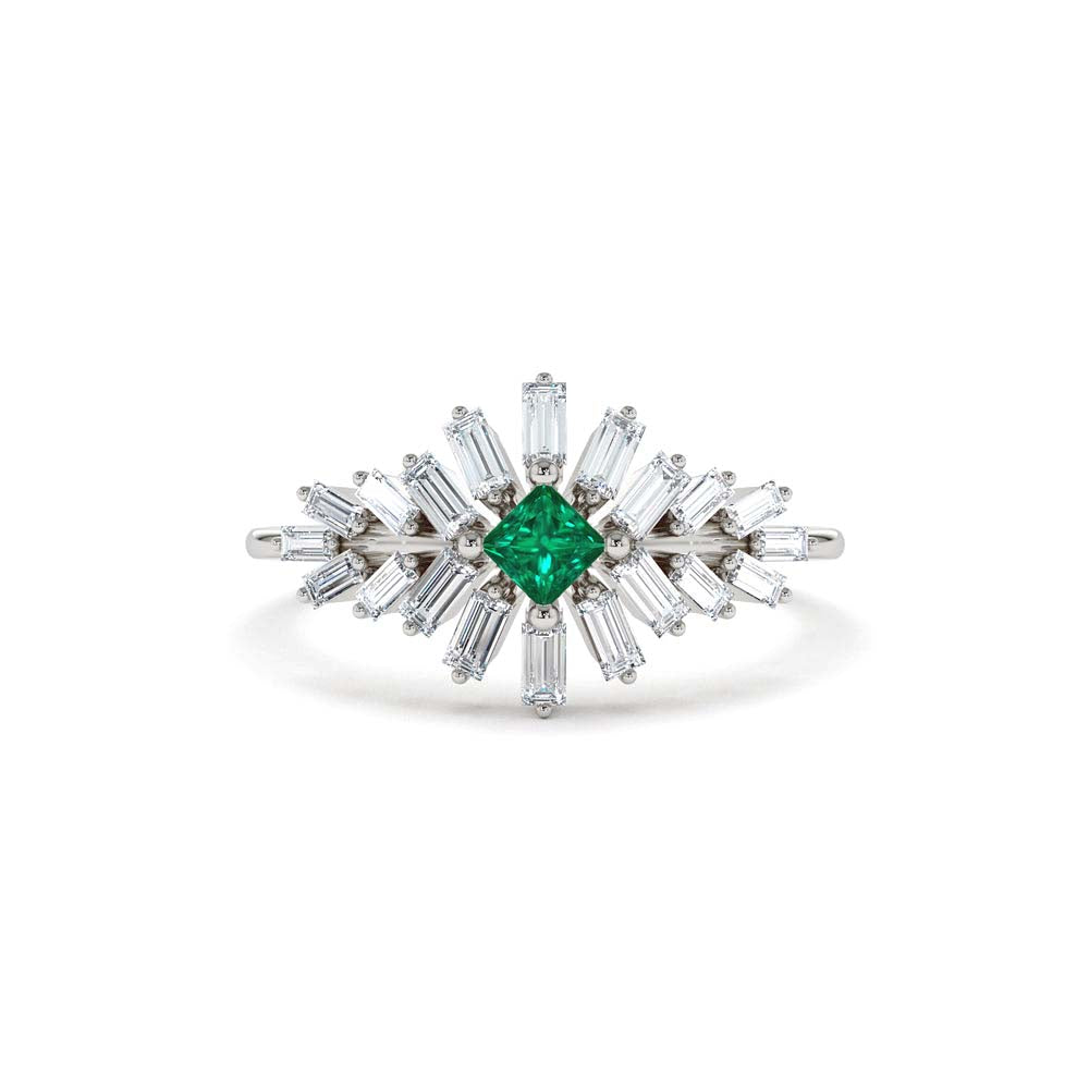 14K Baguette Diamond Ring with a Square Emerald - view 2