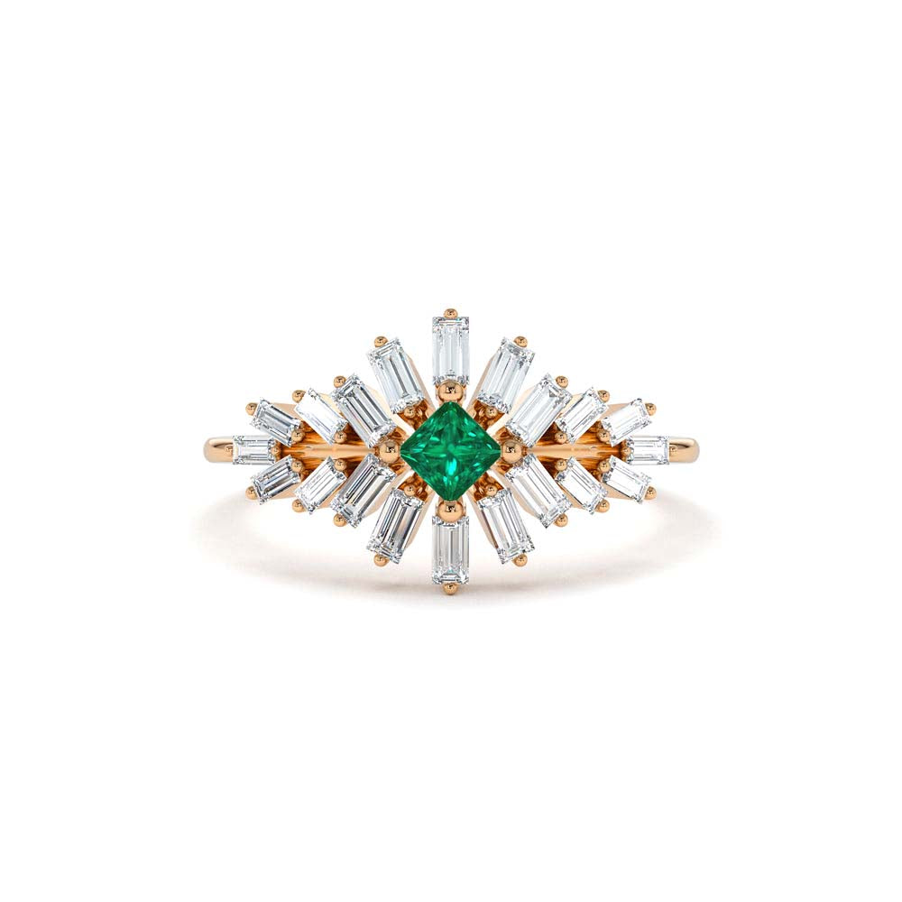 14K Baguette Diamond Ring with a Square Emerald - view 3