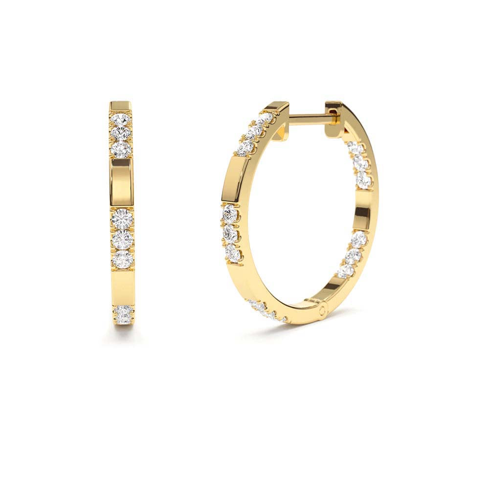 14K Gold Inside out Diamond Hoop Earrings by Orlina Fine