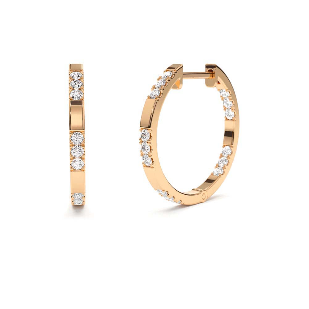 14K Gold Inside out Diamond Hoop Earrings - view 2