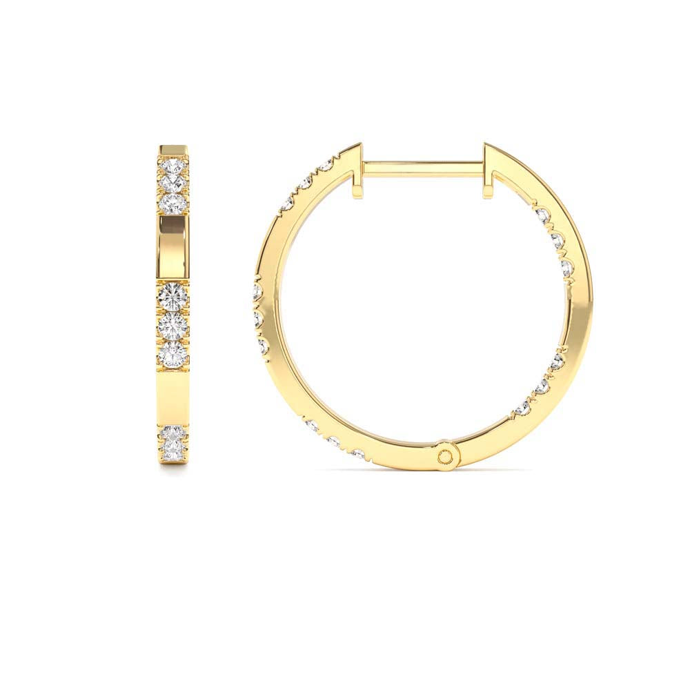 14K Gold Inside out Diamond Hoop Earrings - view 4