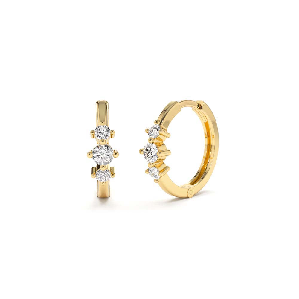 14K Three Stone Mini Diamond Huggies by Orlina Fine