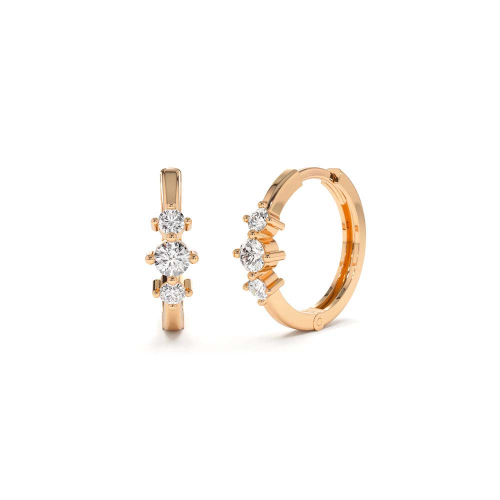 14K Three Stone Mini Diamond Huggies - view 2
