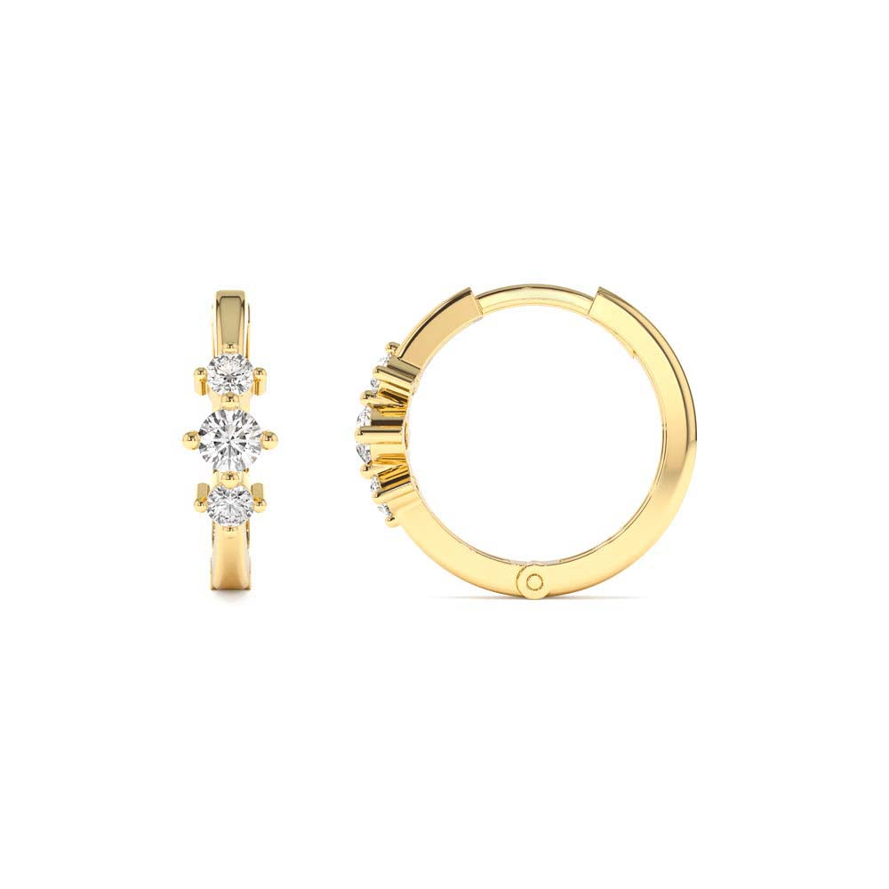 14K Three Stone Mini Diamond Huggies - view 4