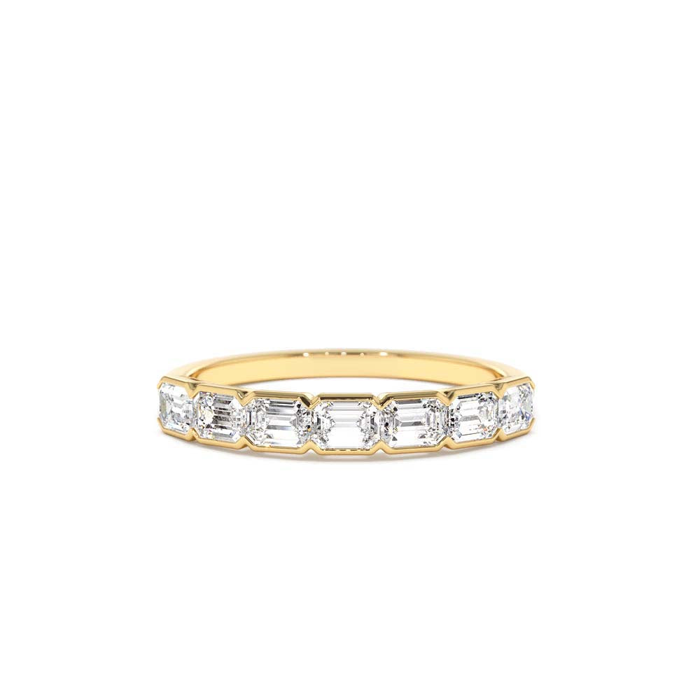 14K Half Bezel Emerald Cut Diamond Wedding Band 0.75 CTW by Orlina Fine