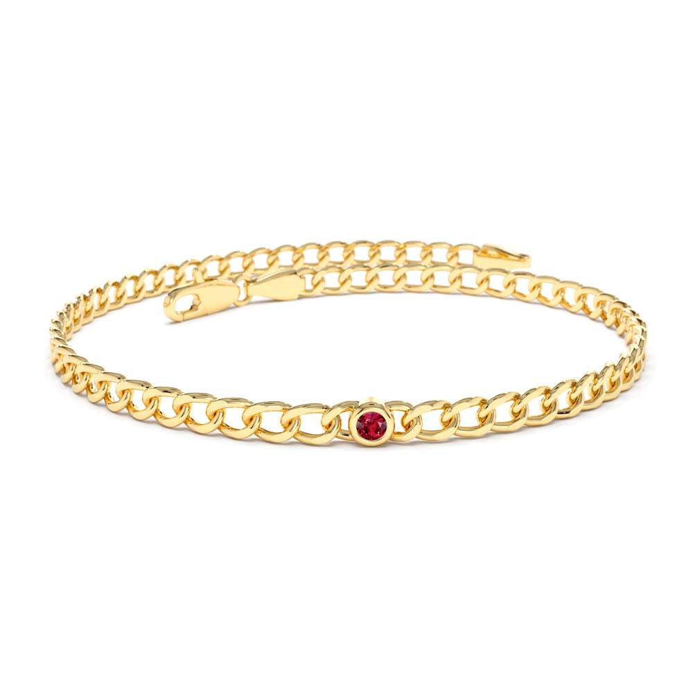 14K Gold Cuban Link Bracelet w/ Bezel Setting Ruby by Orlina Fine