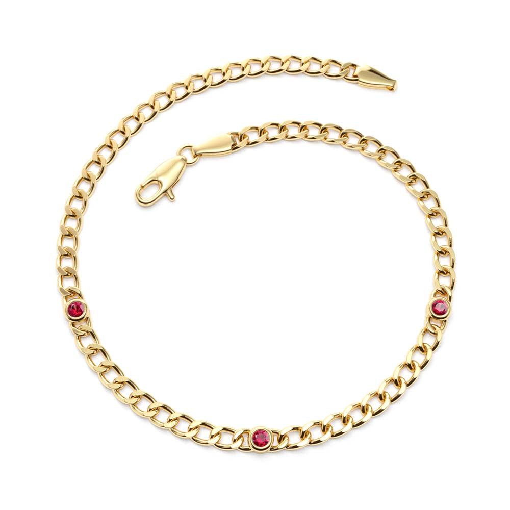14K Gold Cuban Link Bracelet w/ Bezel Setting Ruby - view 2