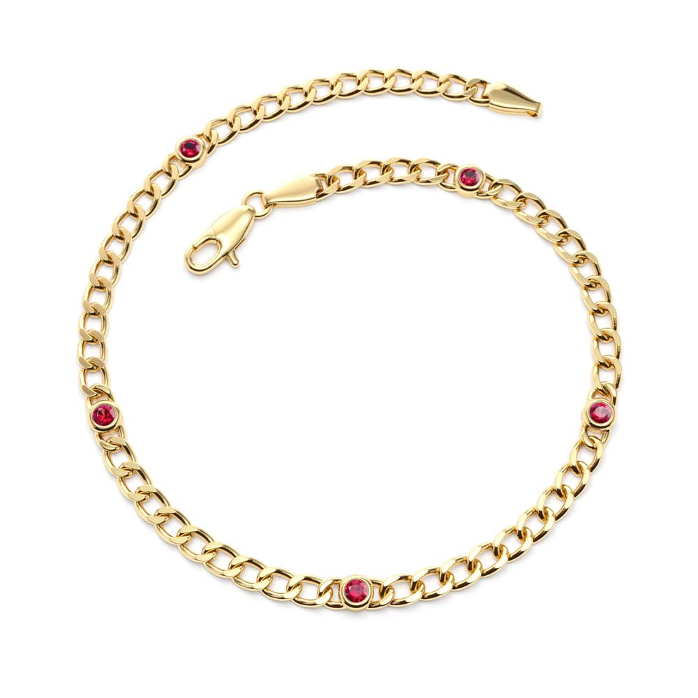 14K Gold Cuban Link Bracelet w/ Bezel Setting Ruby - view 3