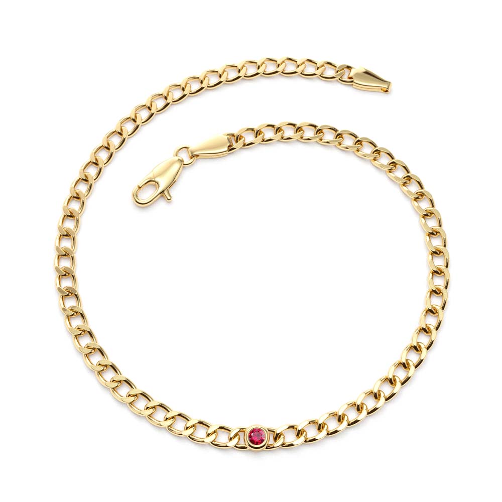 14K Gold Cuban Link Bracelet w/ Bezel Setting Ruby - view 4
