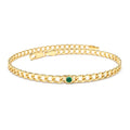 14K Gold Cuban Link Bracelet w/ Bezel Setting Emerald by Orlina Fine
