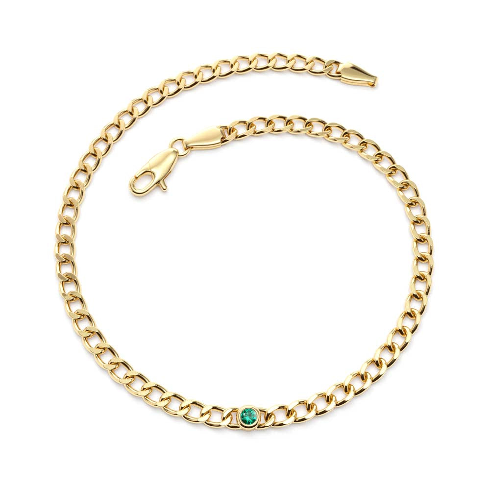 14K Gold Cuban Link Bracelet w/ Bezel Setting Emerald - view 2