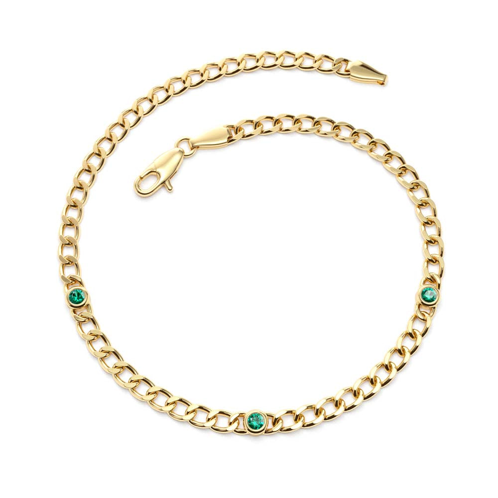 14K Gold Cuban Link Bracelet w/ Bezel Setting Emerald - view 3