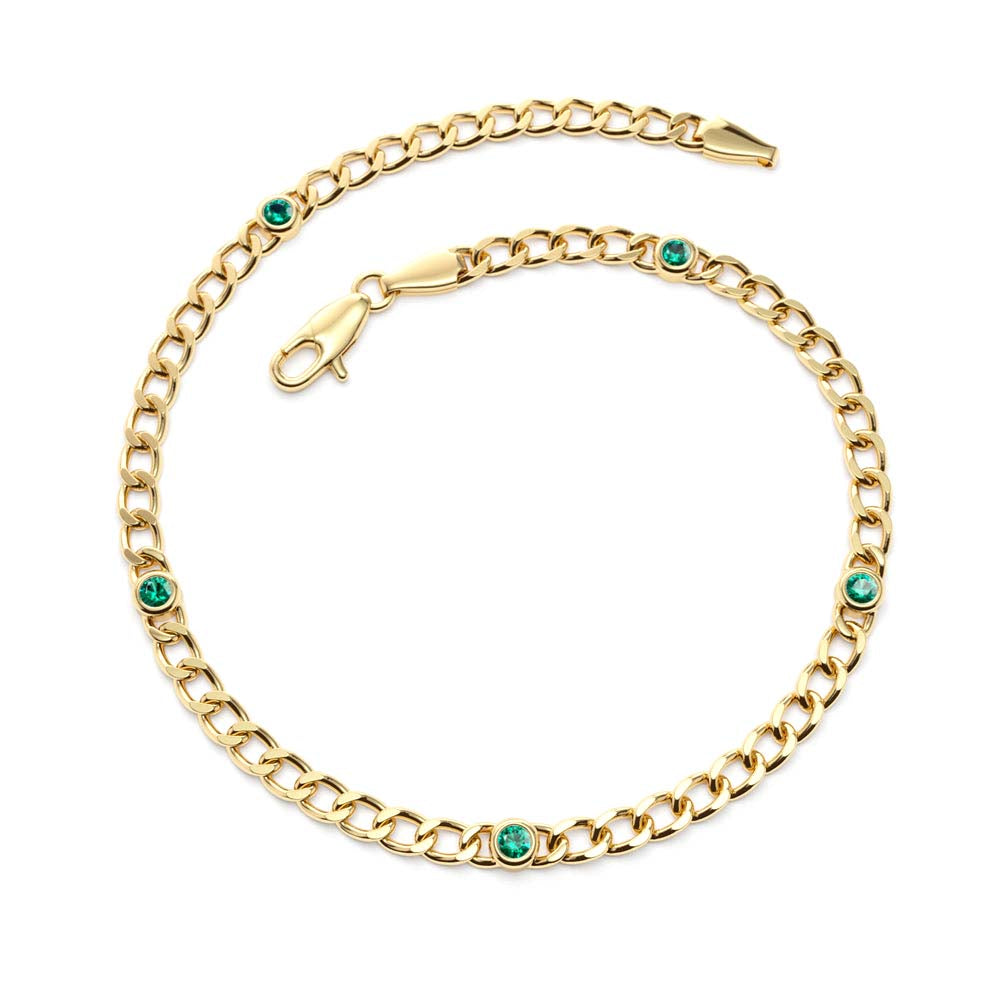 14K Gold Cuban Link Bracelet w/ Bezel Setting Emerald - view 4