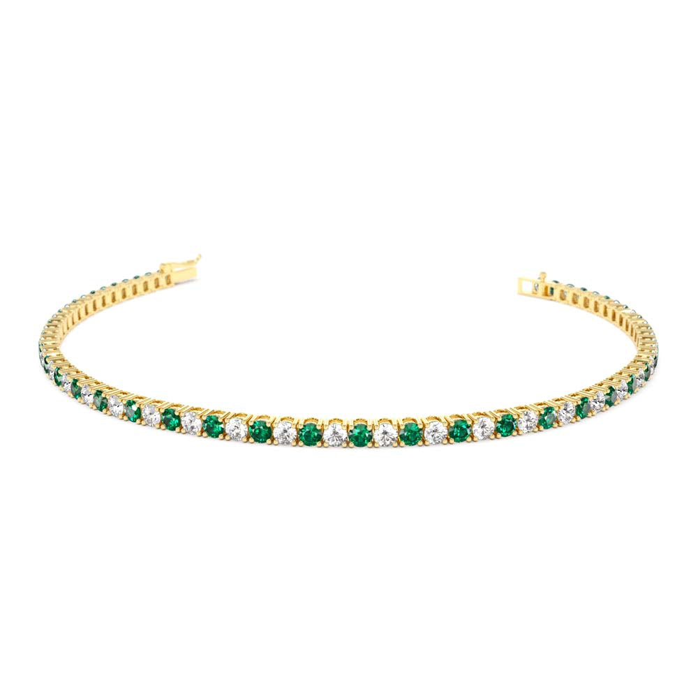 14K Prong Setting Diamond and Emerald Tennis Bracelet by Orlina Fine