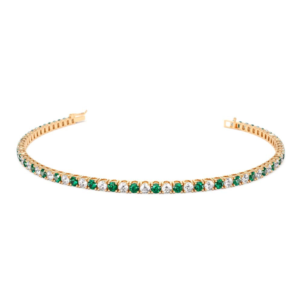 14K Prong Setting Diamond and Emerald Tennis Bracelet - view 2