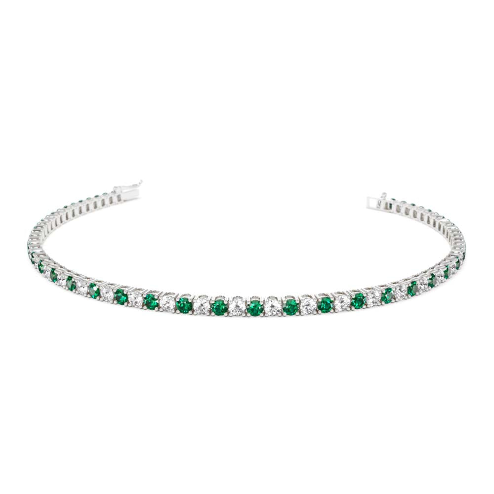 14K Prong Setting Diamond and Emerald Tennis Bracelet - view 3