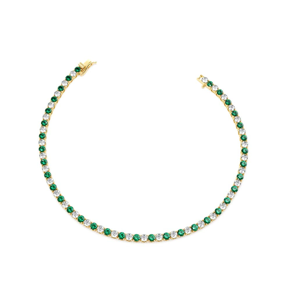 14K Prong Setting Diamond and Emerald Tennis Bracelet - view 4