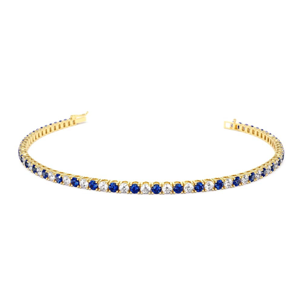 14K Prong Setting Diamond and Sapphire Tennis Bracelet by Orlina Fine