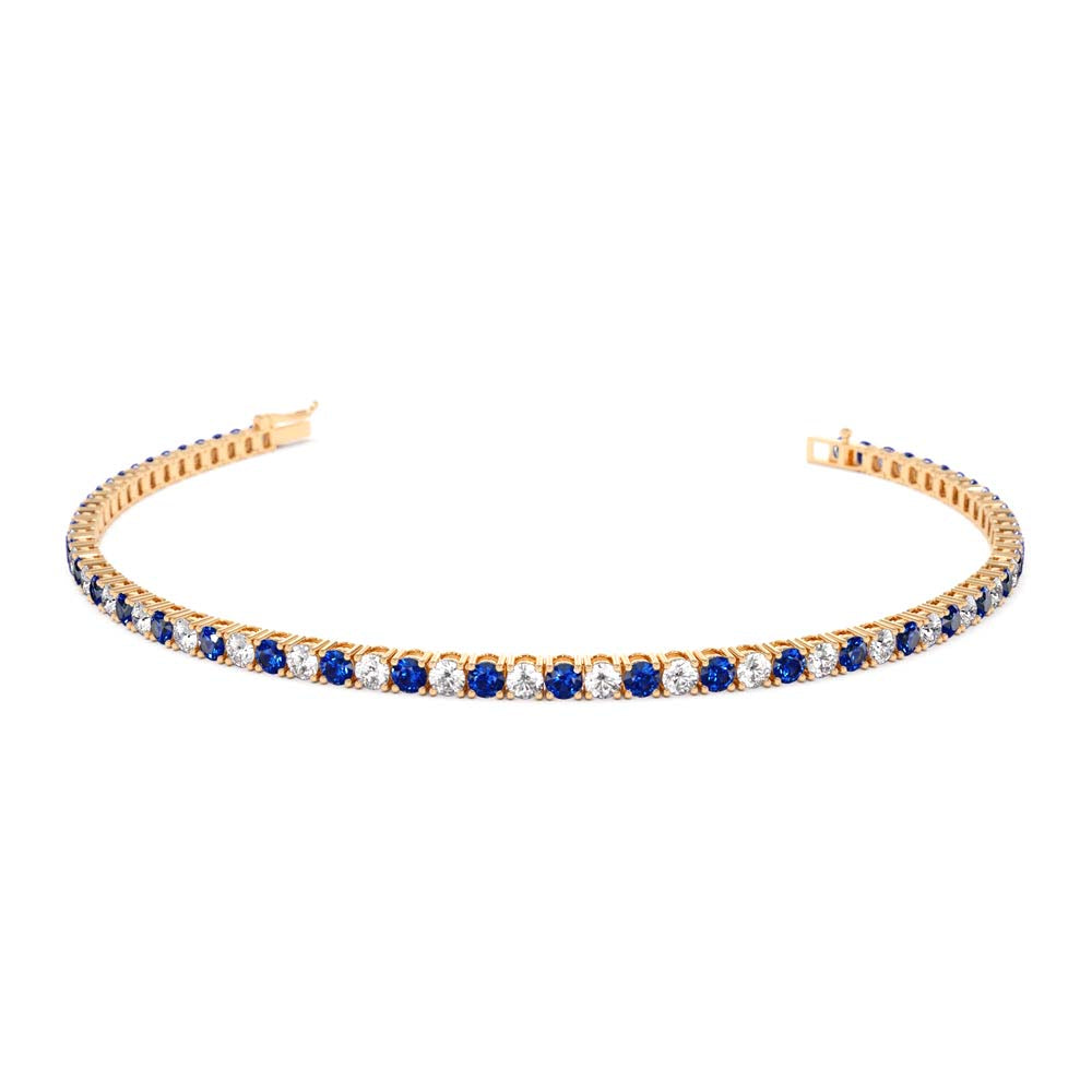 14K Prong Setting Diamond and Sapphire Tennis Bracelet - view 2