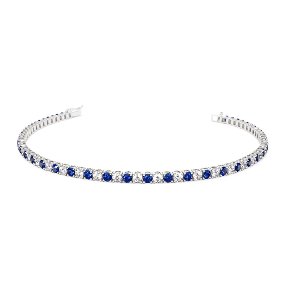 14K Prong Setting Diamond and Sapphire Tennis Bracelet - view 3