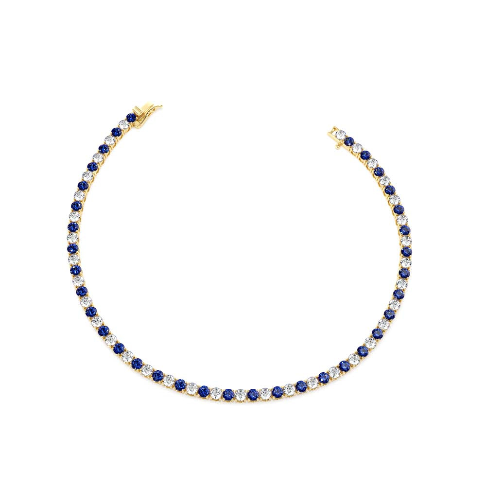 14K Prong Setting Diamond and Sapphire Tennis Bracelet - view 4