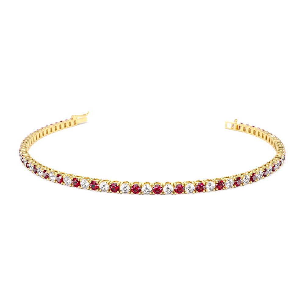 14K Prong Setting Diamond and Ruby Tennis Bracelet by Orlina Fine