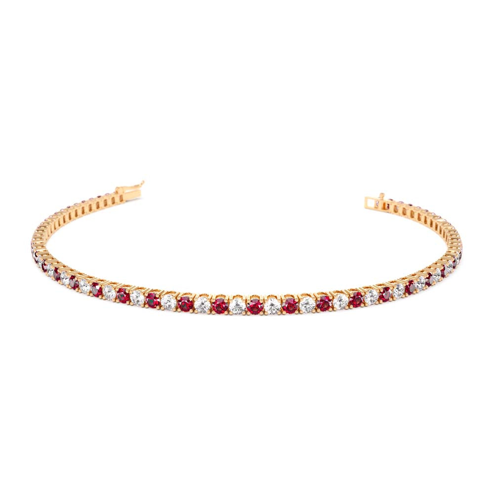 14K Prong Setting Diamond and Ruby Tennis Bracelet - view 2