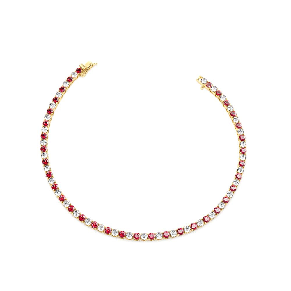 14K Prong Setting Diamond and Ruby Tennis Bracelet - view 4
